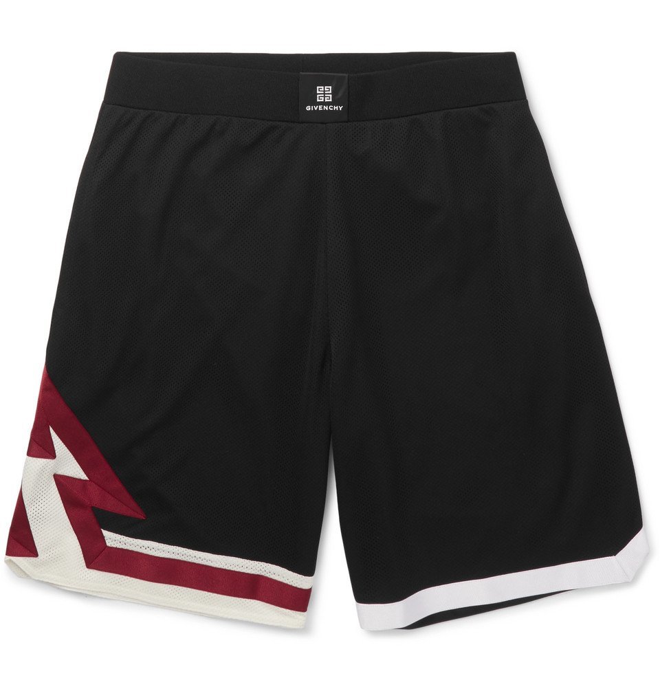 Wide-Leg Grosgrain-Trimmed Mesh Shorts 