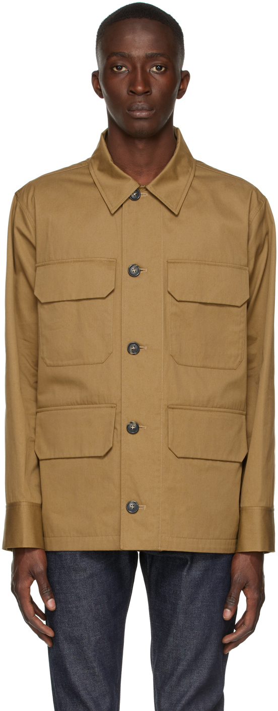 tan button up jacket