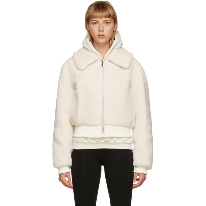 off white shearling bomber jacket