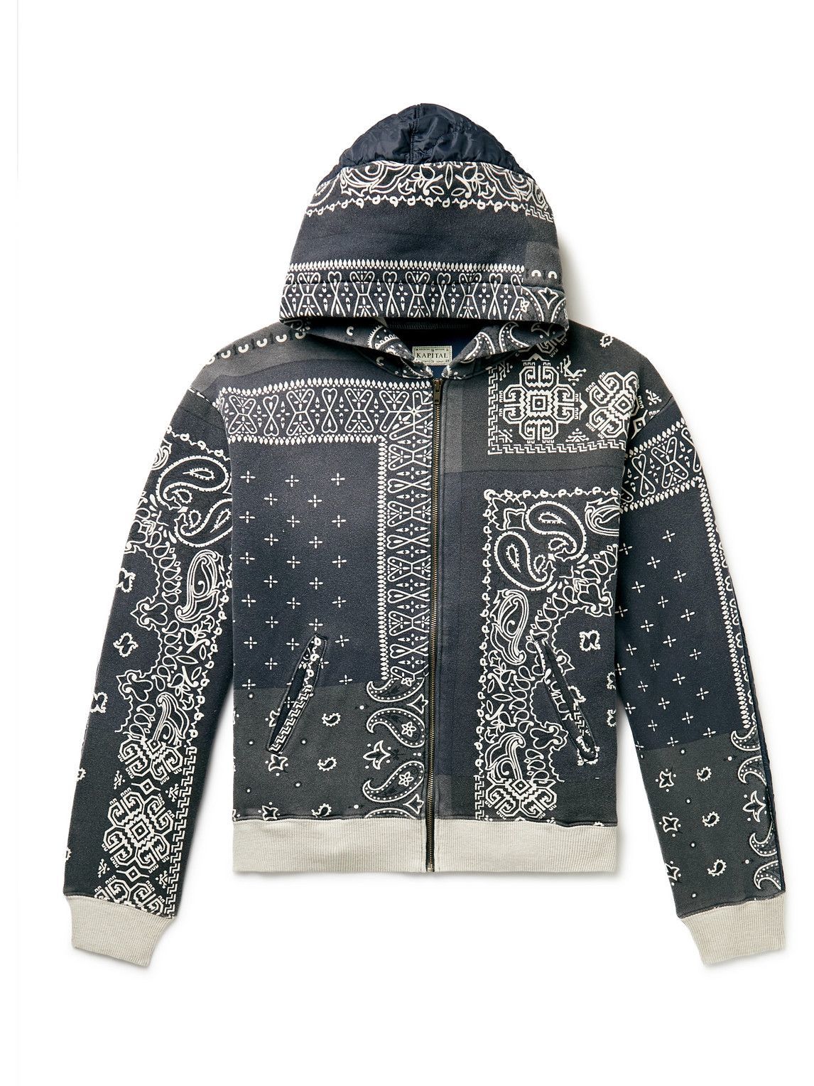 KAPITAL - Bandana-Print Cotton-Jersey and Quilted Shell Zip-Up 
