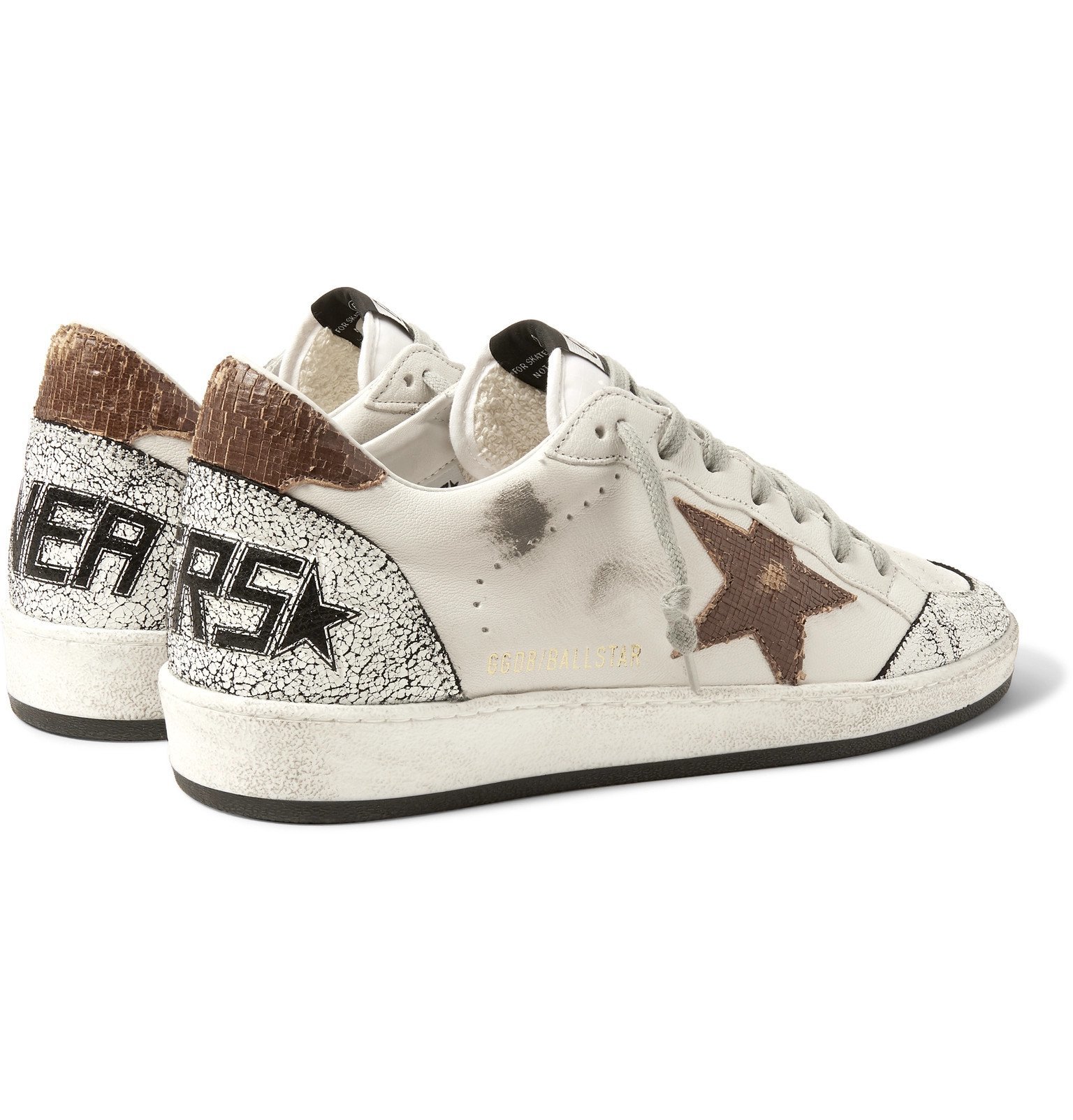 Golden Goose Ballstar Distressed Leather Sneakers White Golden