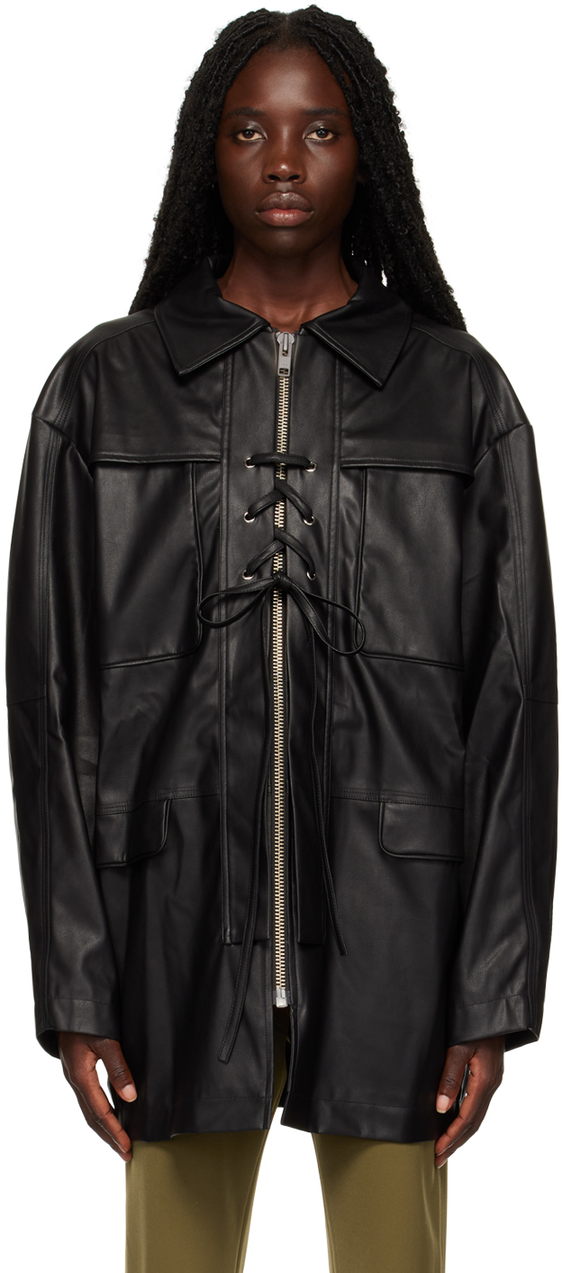 Kim Matin Black Leather Oversized Jacket