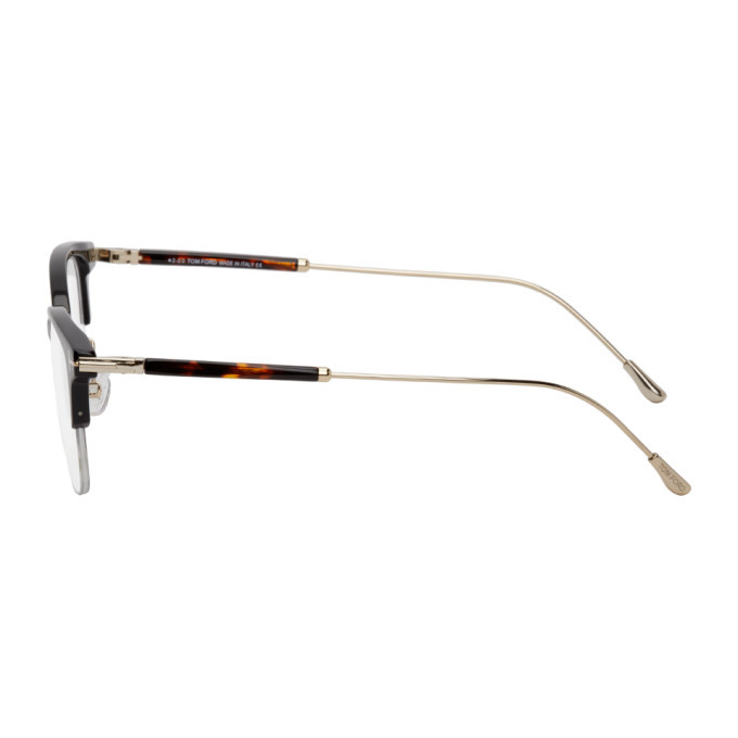 Tom Ford Black and Tortoiseshell Semi-Rimless Glasses TOM FORD