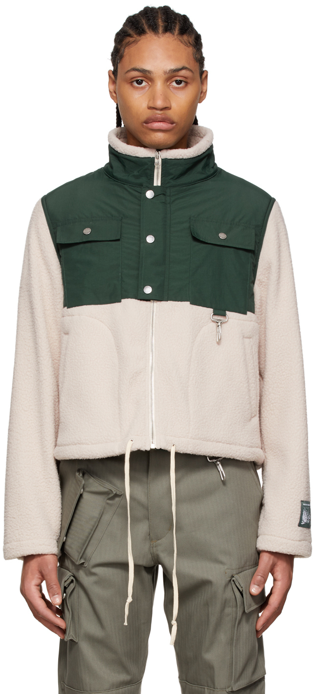 Reese Cooper Off-White and Green Sherpa Fleece Jacket Reese Cooper