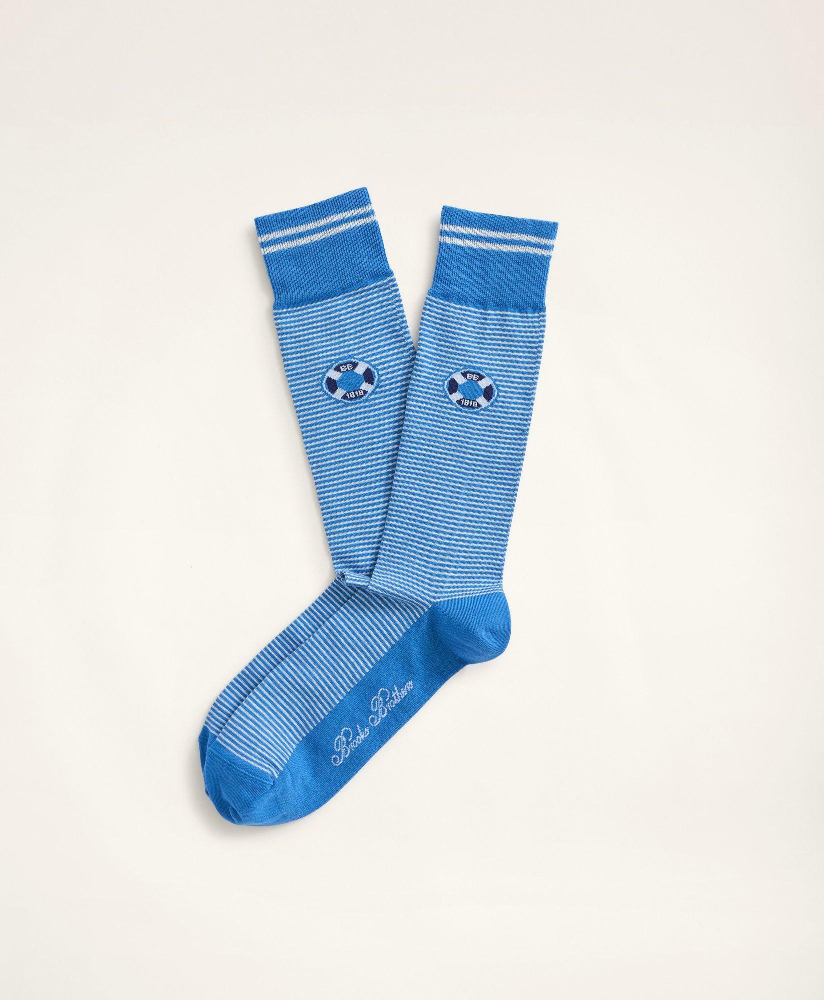 Brooks Brothers Men's Nautical Stripe Crew Socks | Blue