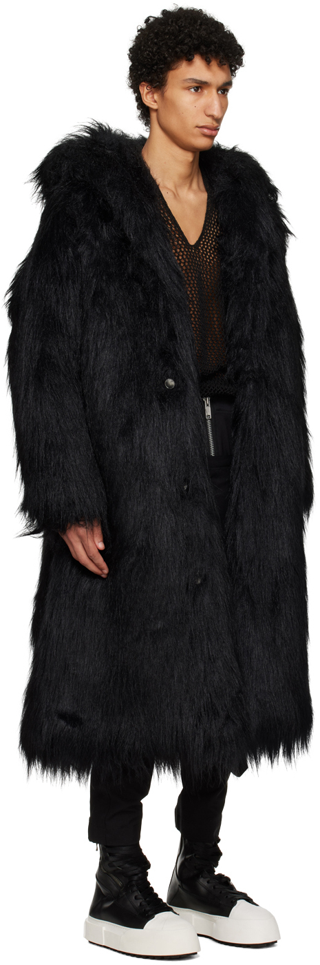 Sulvam Black Hooded Faux-Fur Coat Sulvam