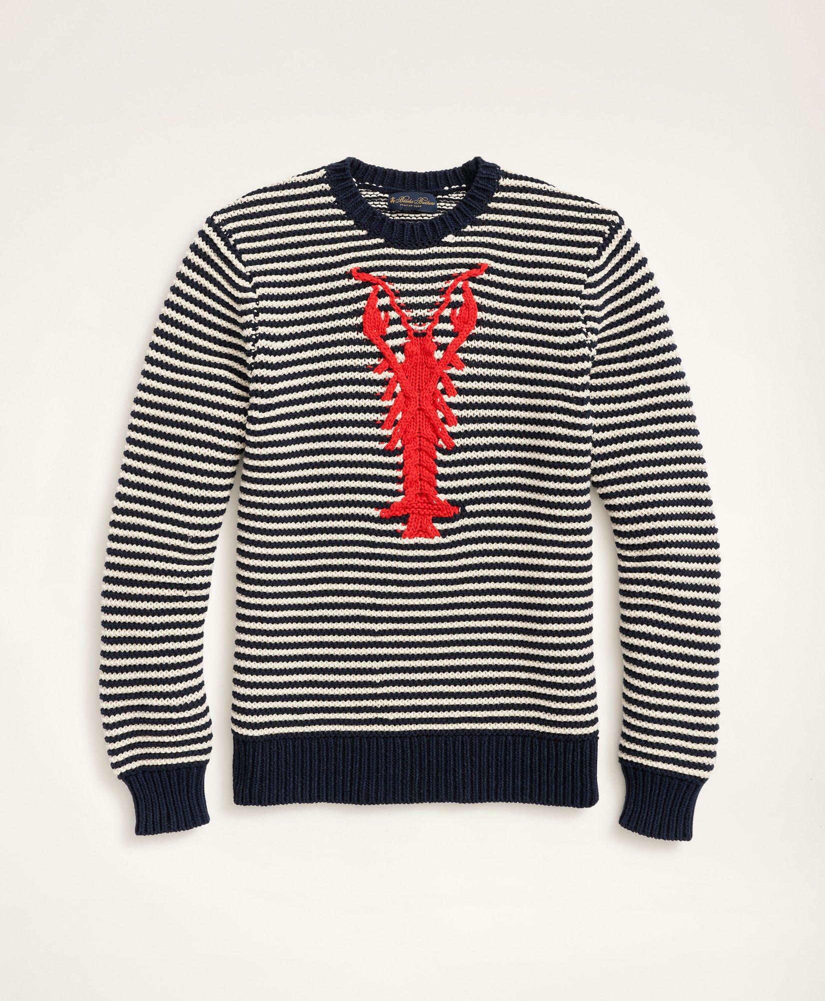 Photo: Brooks Brothers Men's Cotton Textured Lobster Intarsia Sweater | Navy