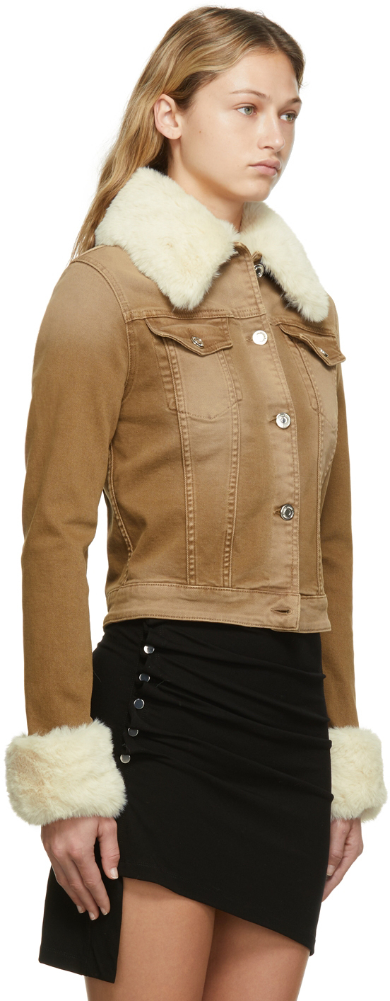Blumarine Beige Faux-Fur Denim Jacket
