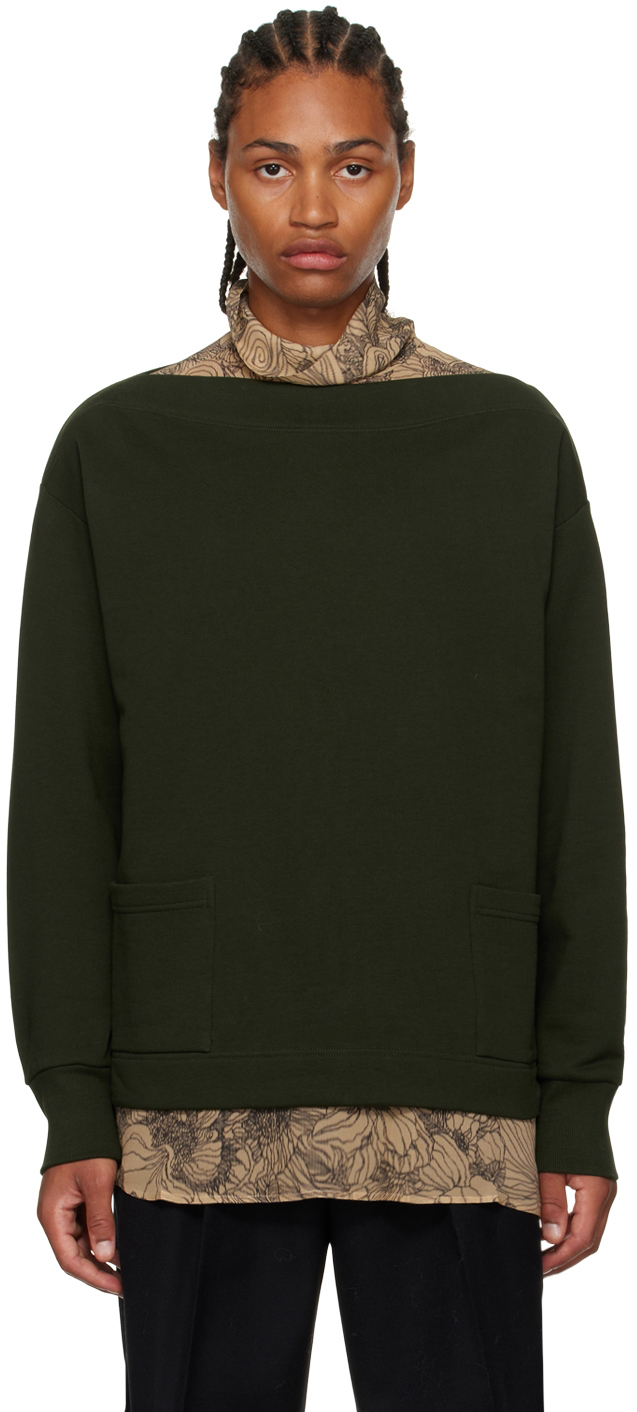 Dries Van Noten Green Off-The-Shoulder Sweatshirt Dries Van Noten