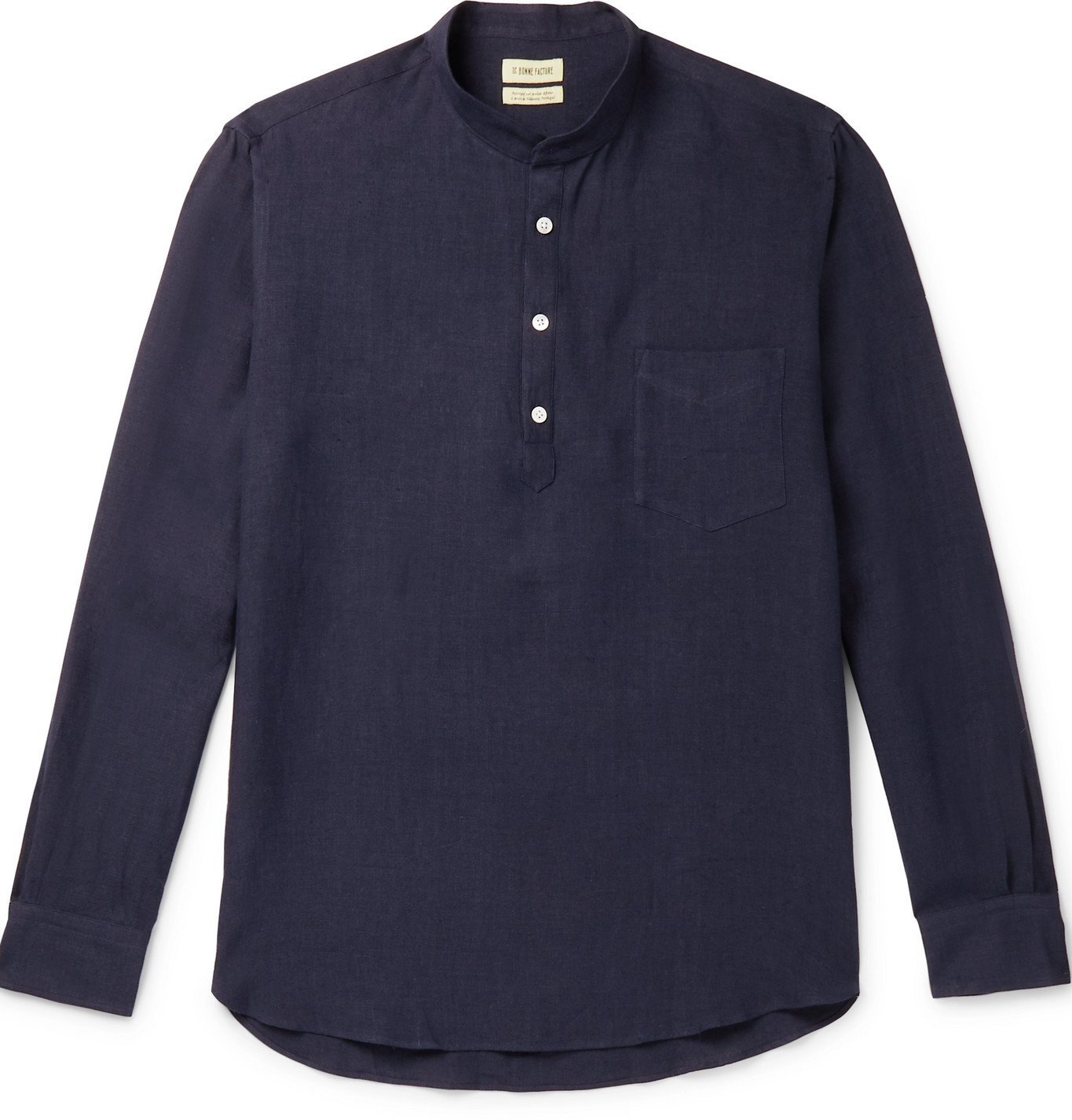 De Bonne Facture - Grandad-Collar Linen Half-Placket Shirt - Blue De ...