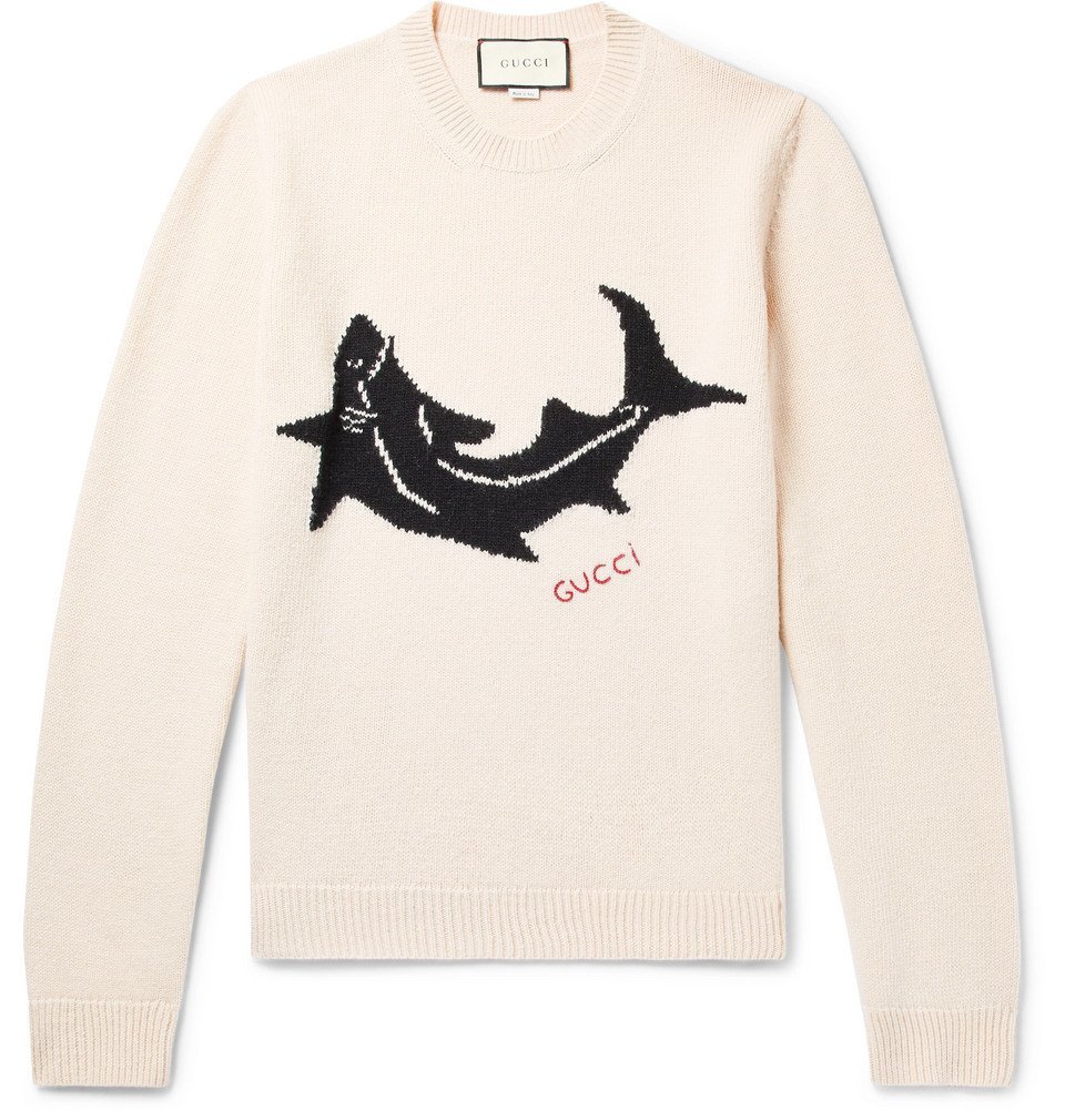 Gucci - Shark-Intarsia Sweater - Men Cream Gucci