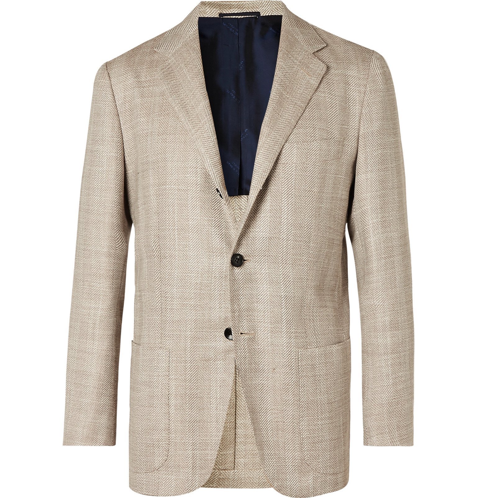 Kiton - Cream Unstructured Herringbone Cashmere, Wool, Silk and Linen ...