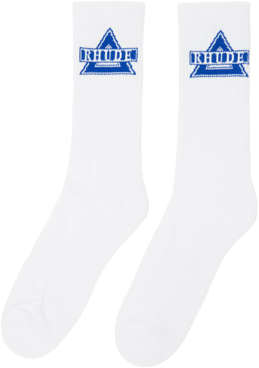 Rhude White & Blue Triangle Logo Socks Rhude