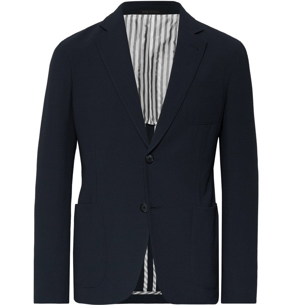Giorgio Armani - Storm-Blue Upton Slim-Fit Virgin Wool-Seersucker Suit  Jacket - Men - Storm blue Giorgio Armani