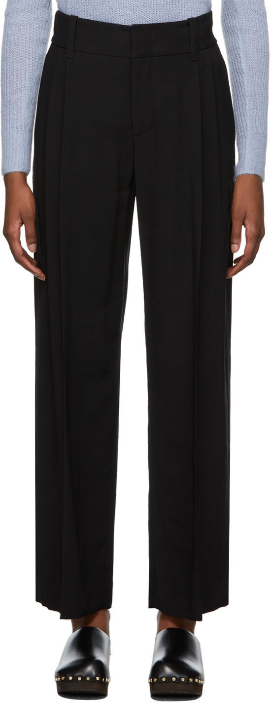 Vince Black High Waist Pleated Trousers Vince