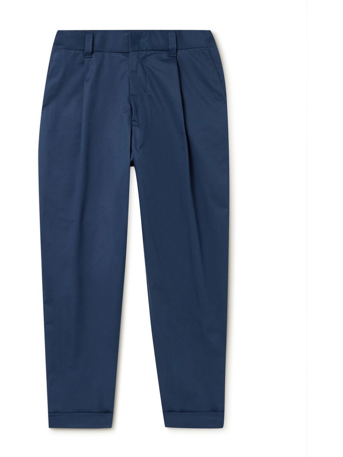 Photo: Giorgio Armani - Tapered Pleated Cotton-Blend Sateen Trousers - Blue