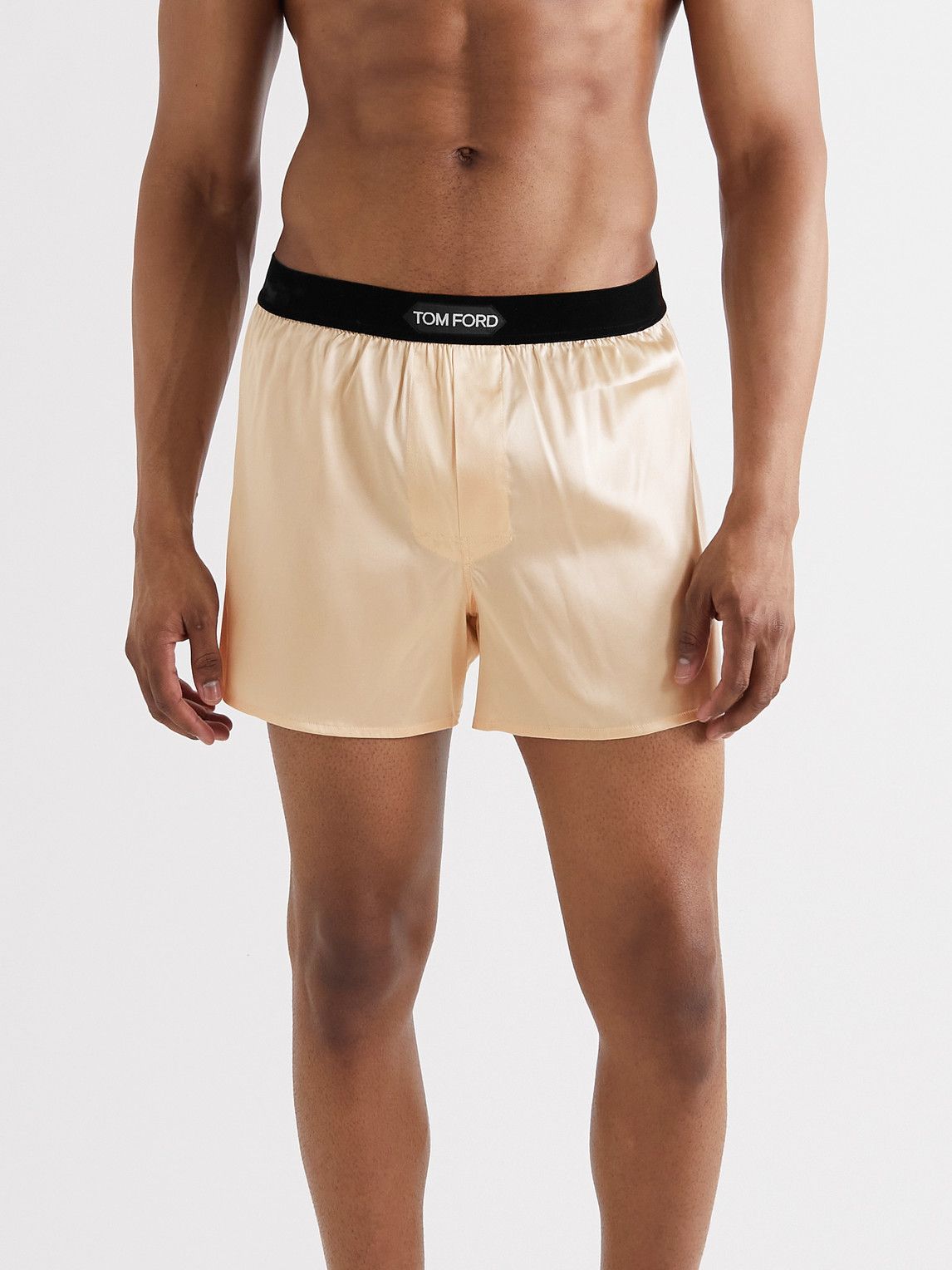 TOM FORD - Velvet-Trimmed Stretch-Silk Satin Boxer Briefs - Neutrals TOM  FORD