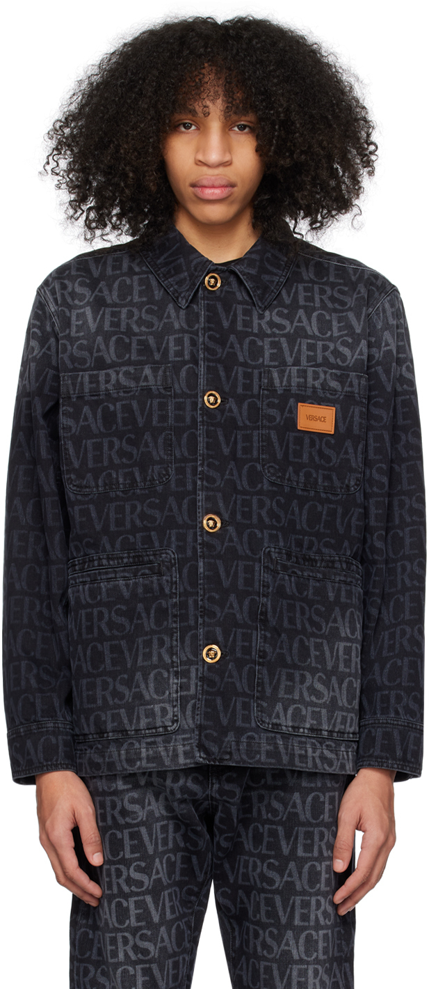 Versace Black Allover Denim Jacket Versace