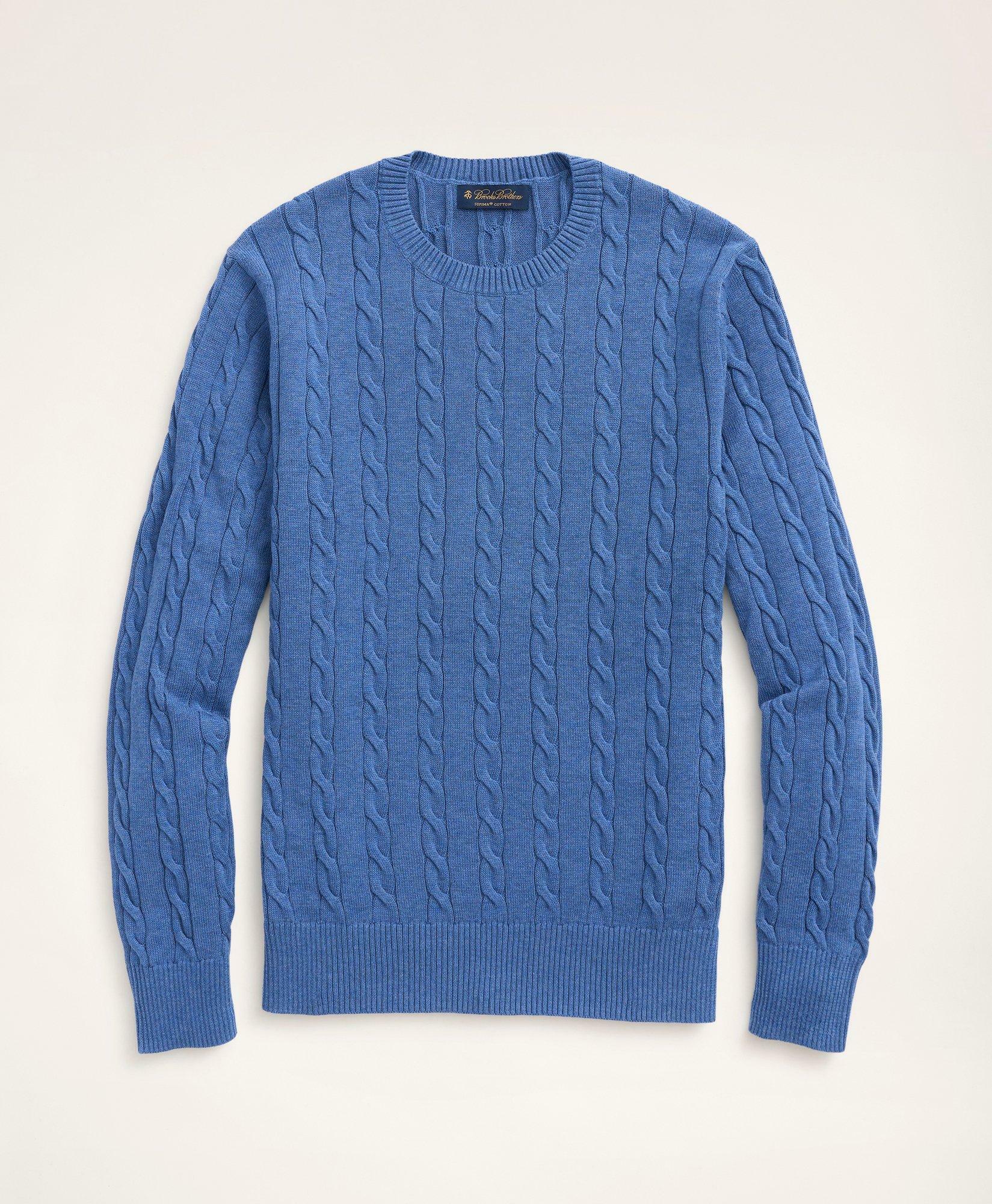 Brooks Brothers Men's Big & Tall Supima Cotton Cable Crewneck Sweater | Dark Blue Heather