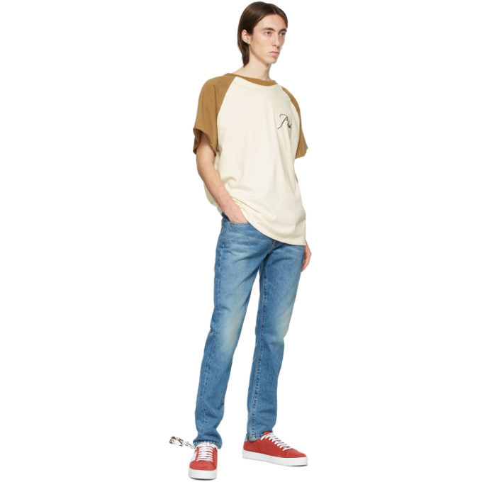 Rhude Off-White and Tan Raglan Logo T-Shirt Rhude