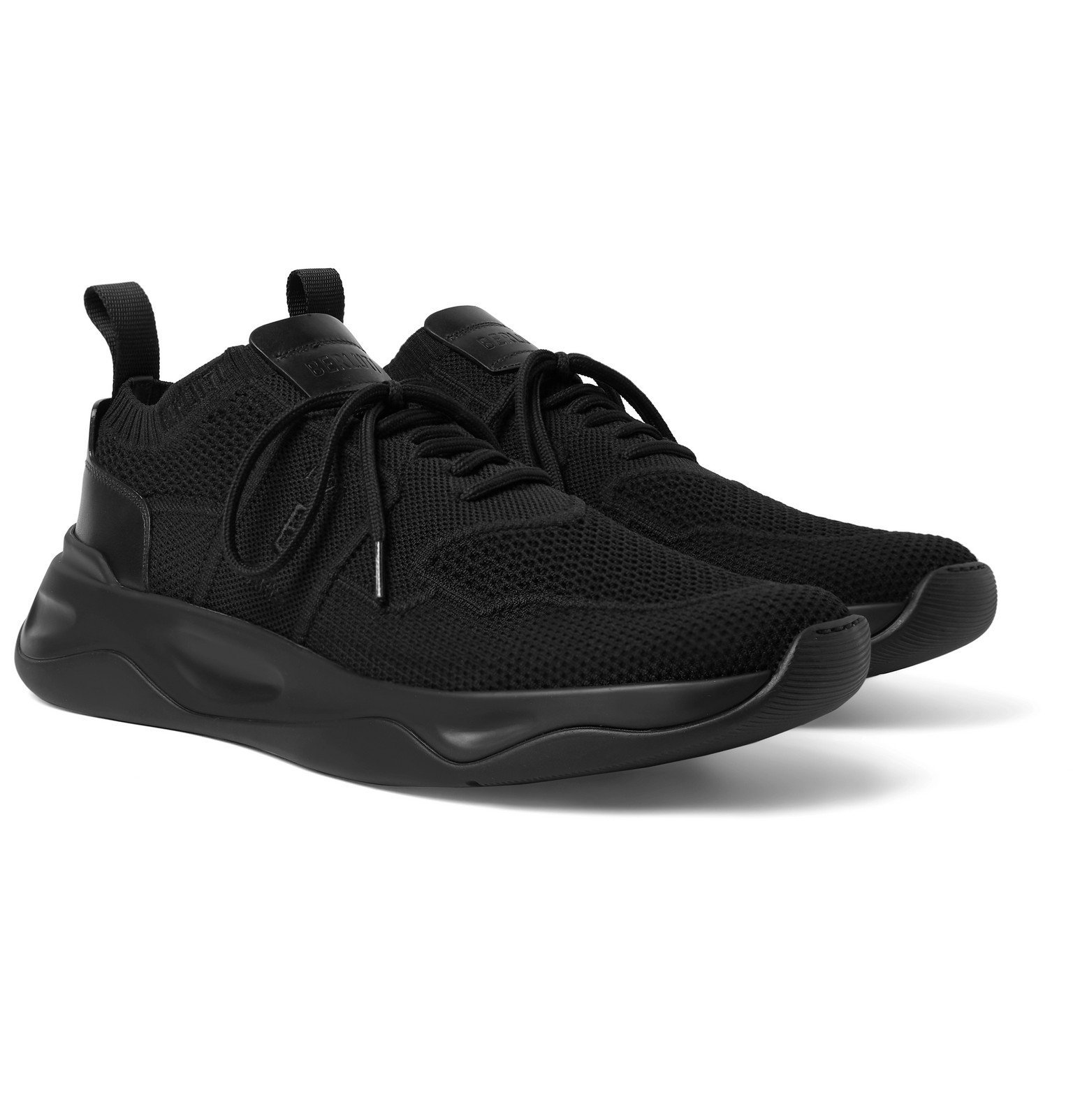 Berluti - Shadow Leather-Trimmed Stretch-Knit Sneakers - Black Berluti