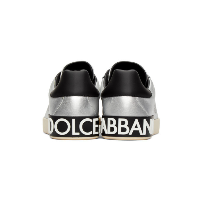 Dolce and Gabbana Silver and Black Writing Portofino Sneakers Dolce &  Gabbana