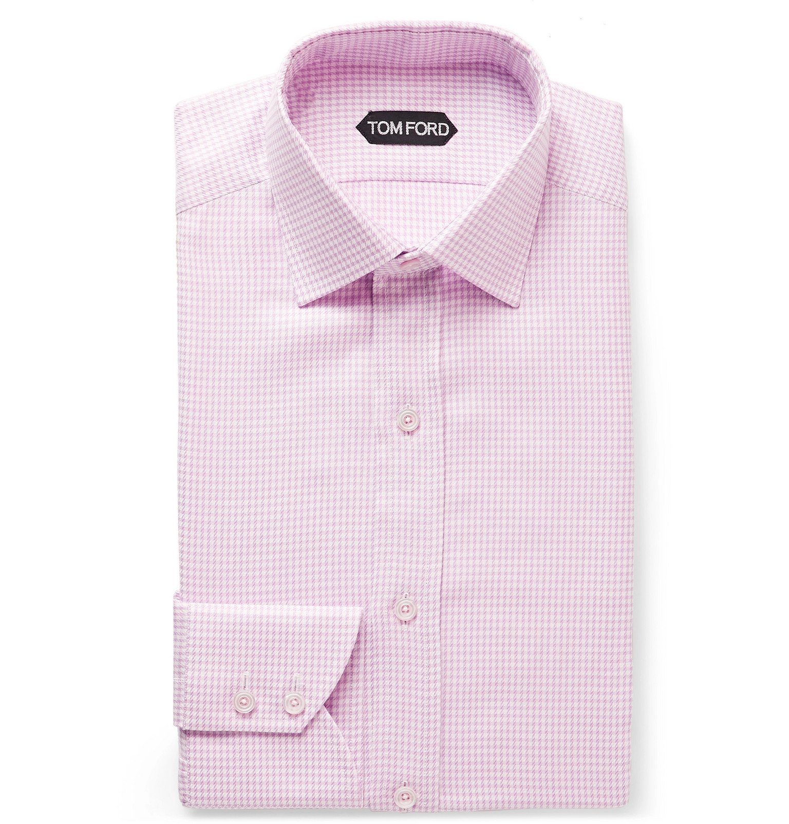 TOM FORD - Pink Slim-Fit Cutaway-Collar Houndstooth Cotton Shirt - Pink TOM  FORD