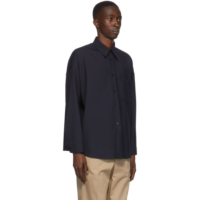 marni TROPICAL WOOL SHIRT NAVY | myglobaltax.com