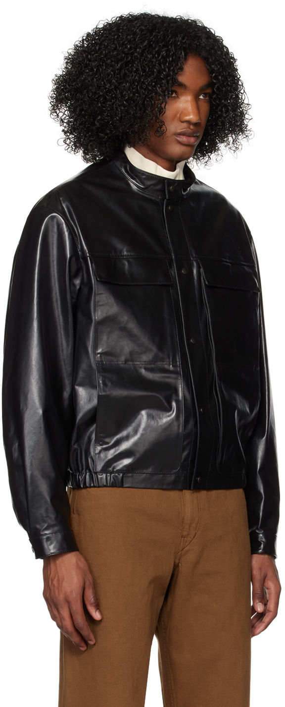 LEMAIRE Black Band Collar Leather Jacket Lemaire