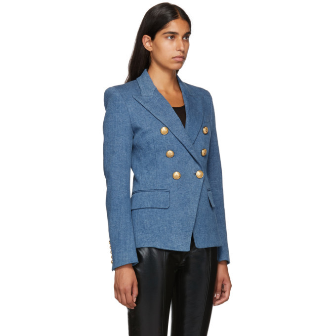 Balmain Blue Denim Six-Button Blazer 