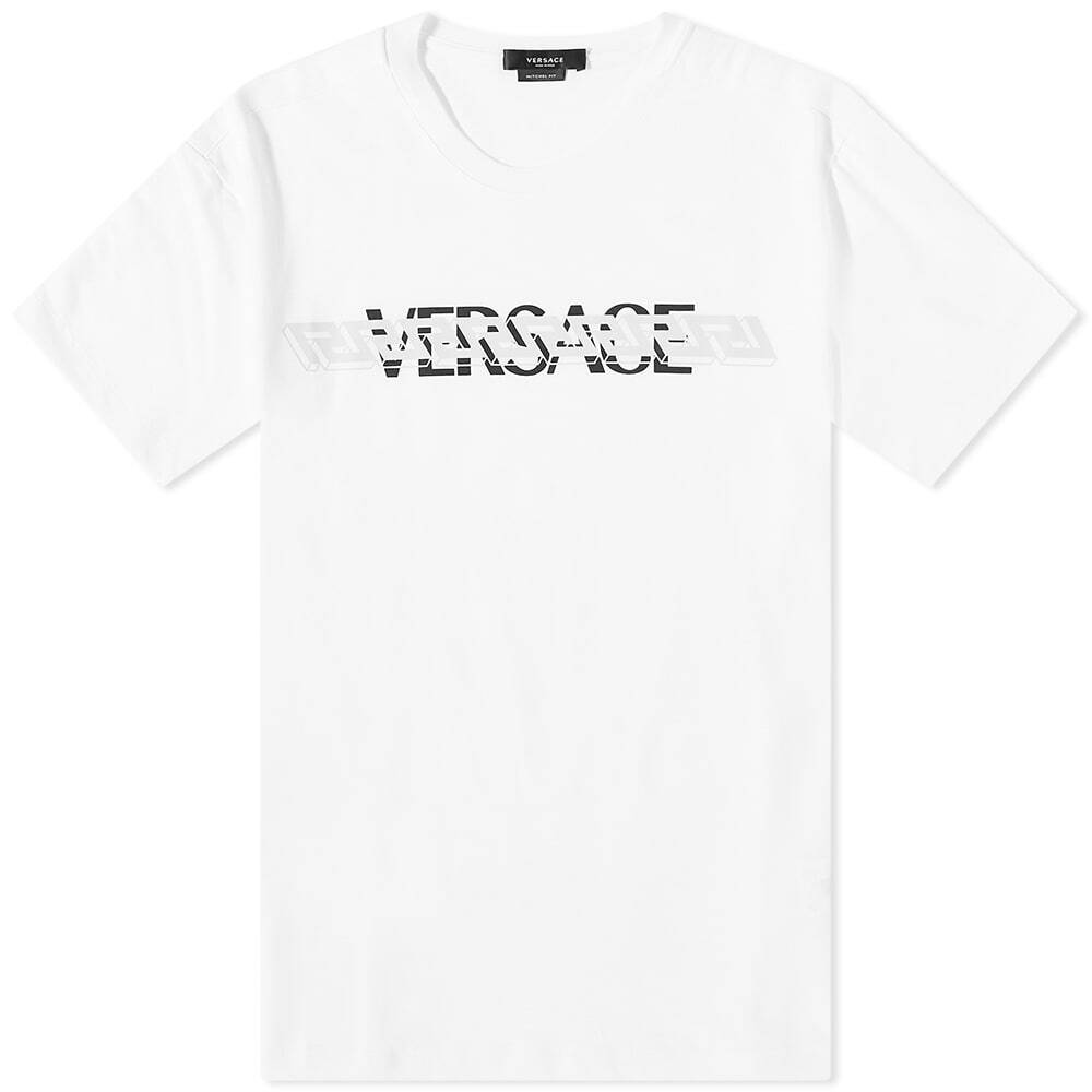 Versace Men's Greca Logo Text T-Shirt in White Versace