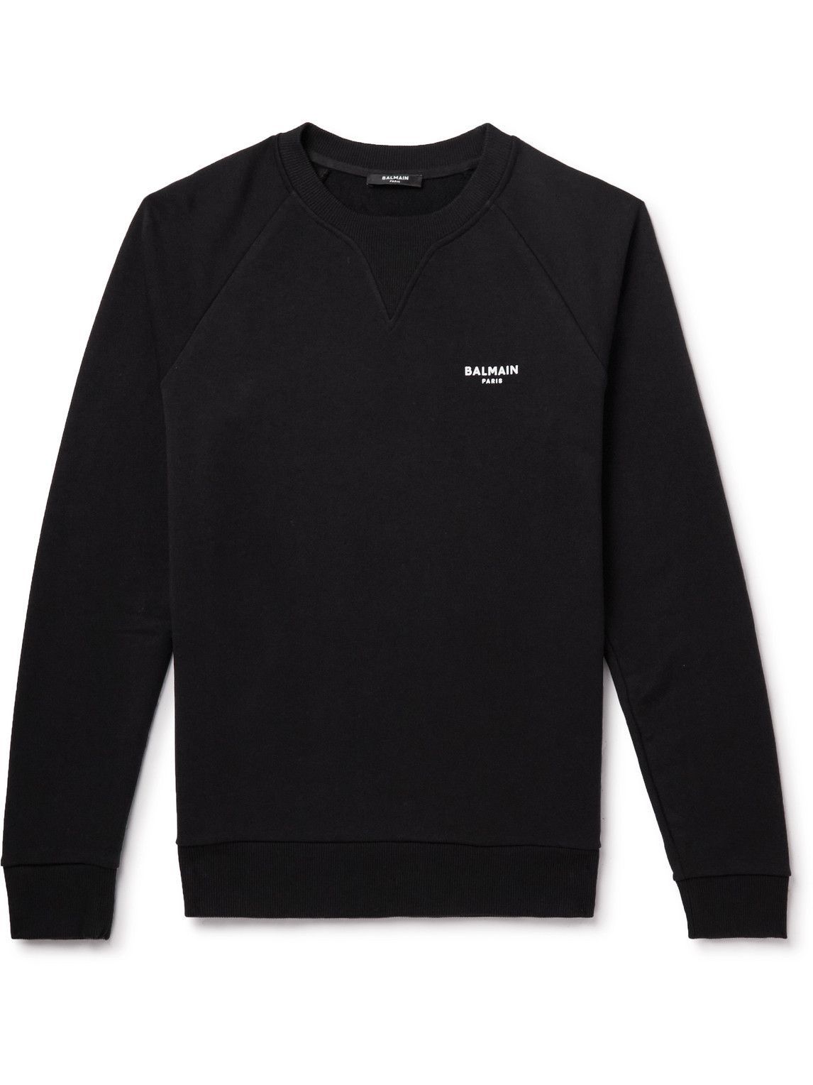 Photo: Balmain - Logo-Flocked Cotton-Jersey Sweatshirt - Black