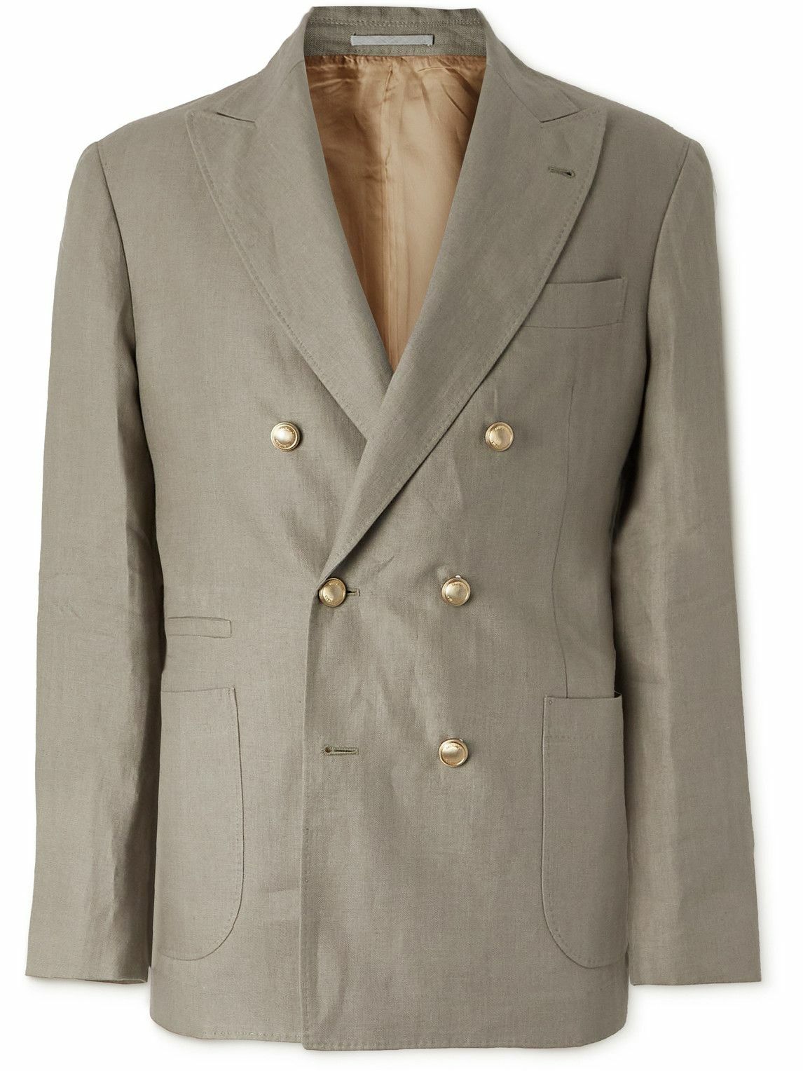 Brunello Cucinelli - Double-Breasted Herringbone Linen Suit Jacket ...