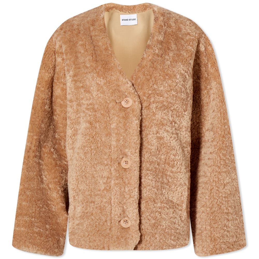 STAND STUDIO Size M Audrey Brown Black Polyester Faux Fur Teddy Jacket main image 0