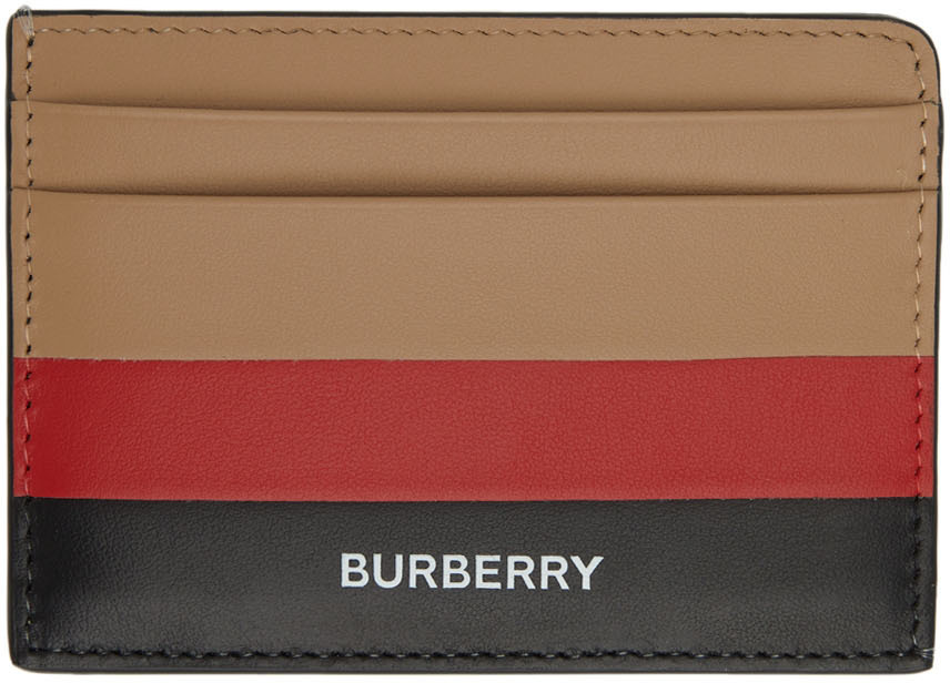 Photo: Burberry Beige Leather Intarsia Stripe Card Holder