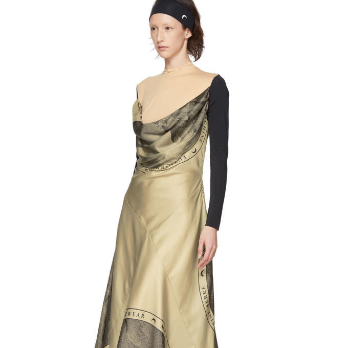 Marine Serre Beige Silk Moon Scarves Long Dress Marine Serre