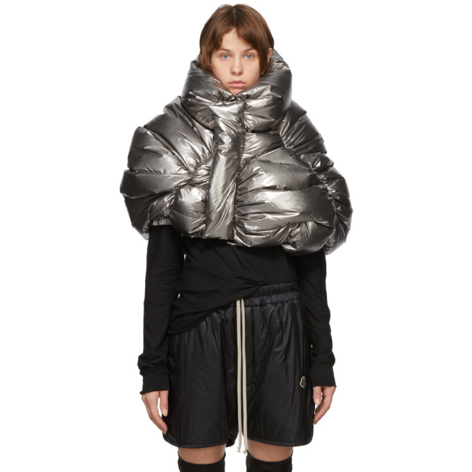 Rick Owens Silver Moncler Edition Down UFO Cropped Jacket Rick Owens