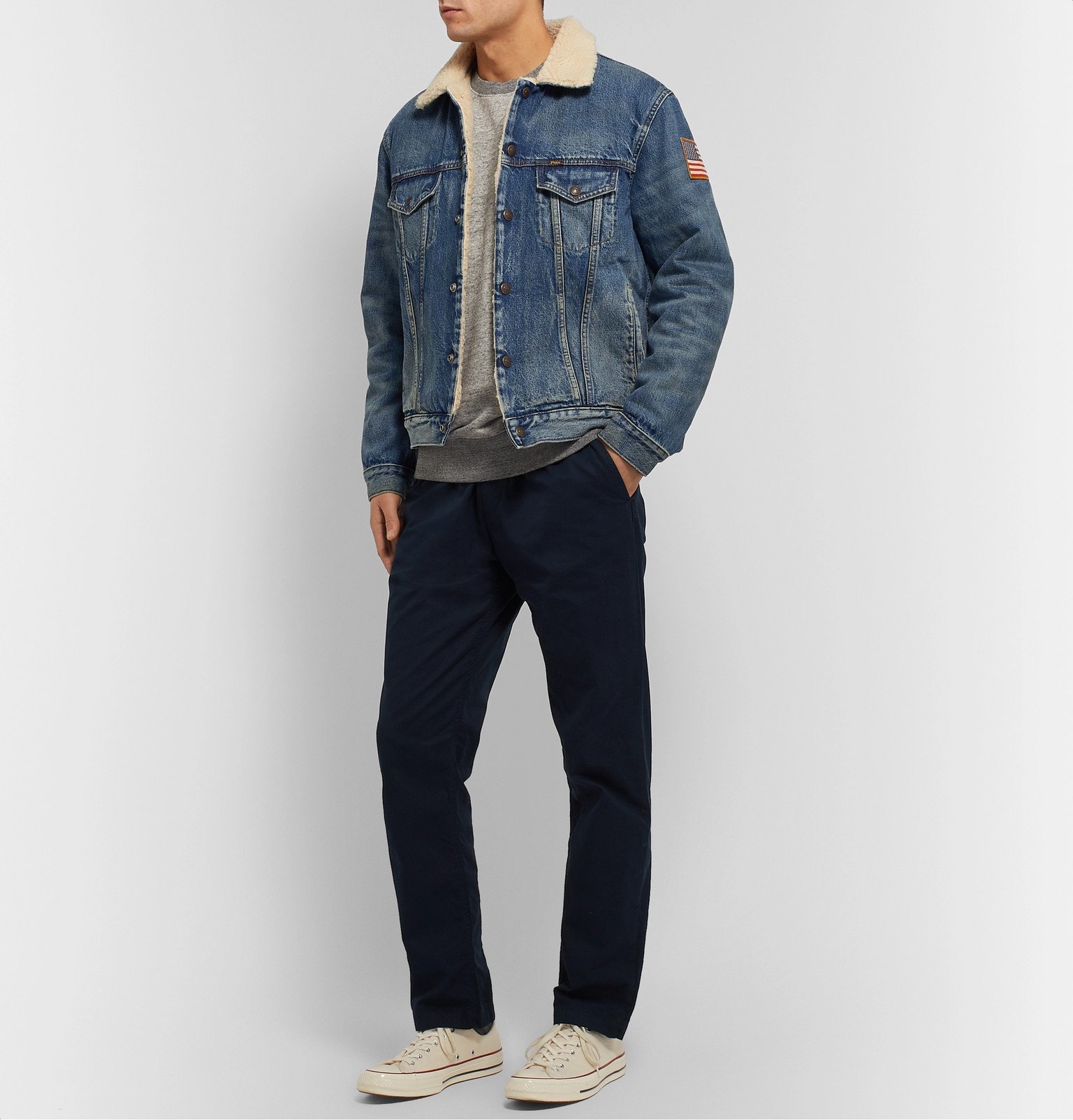 Polo Ralph Lauren - Appliquéd Faux Shearling-Lined Denim Jacket - Blue Polo  Ralph Lauren