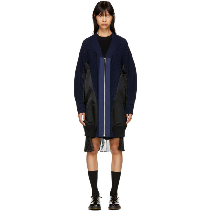 Sacai Navy And Black Ma 1 Knit Cardigan Sacai