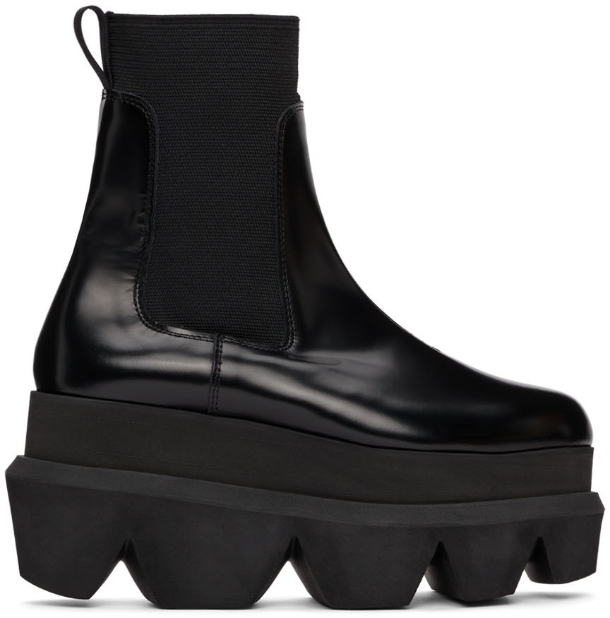 Sacai Black Polished Leather Platform Chelsea Boots Sacai