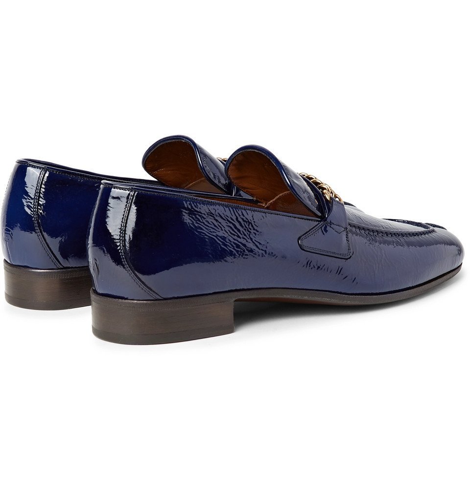 TOM FORD - Peer Chain-Trimmed Textured Patent-Leather Loafers - Men - Navy TOM  FORD