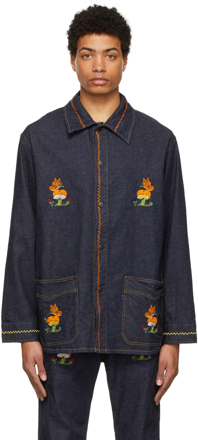 Needles Indigo Embroidered Denim Jacket Needles