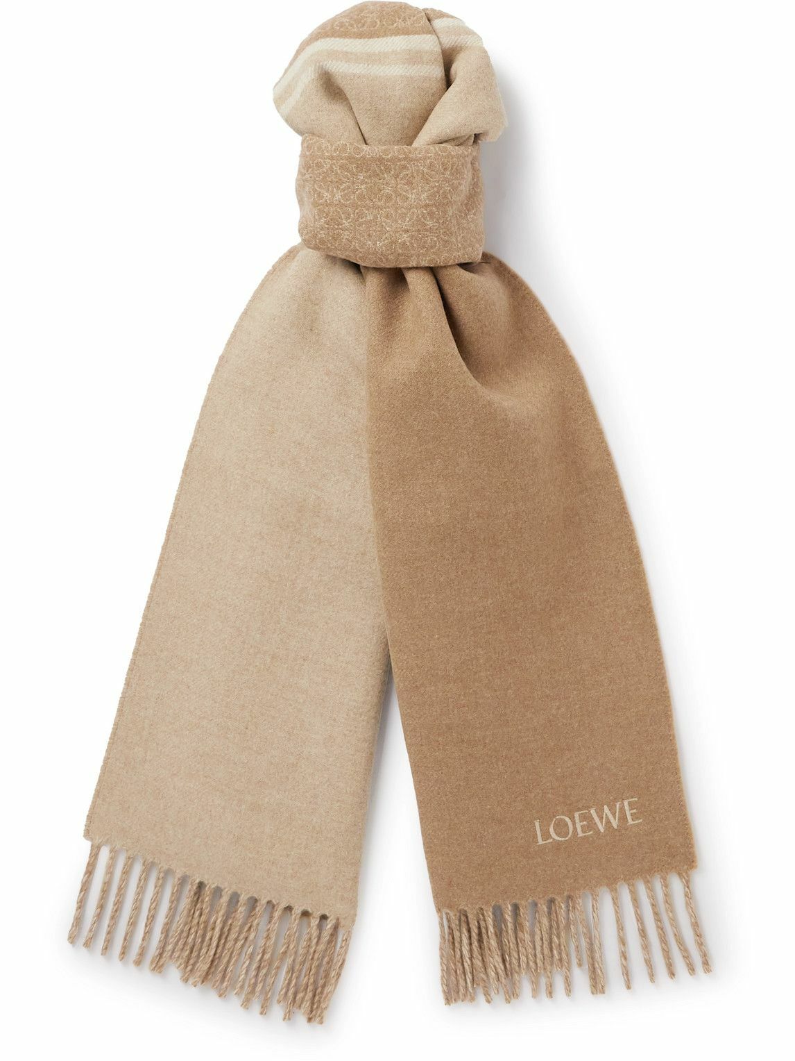 Photo: Loewe - Logo-Embroidered Fringed Wool and Cashmere-Blend Scarf