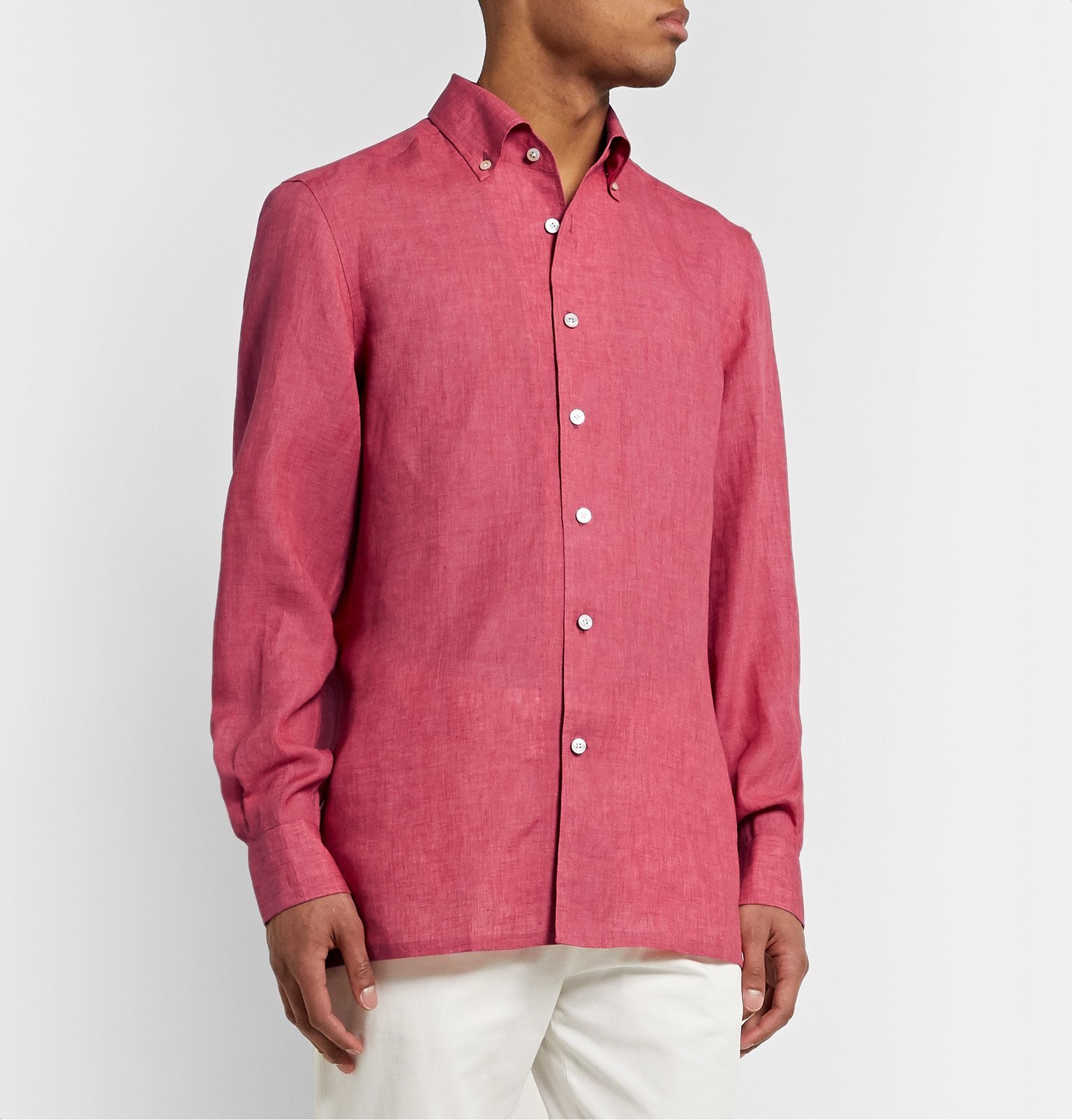Kiton ButtonDown Collar Linen Shirt Red Kiton