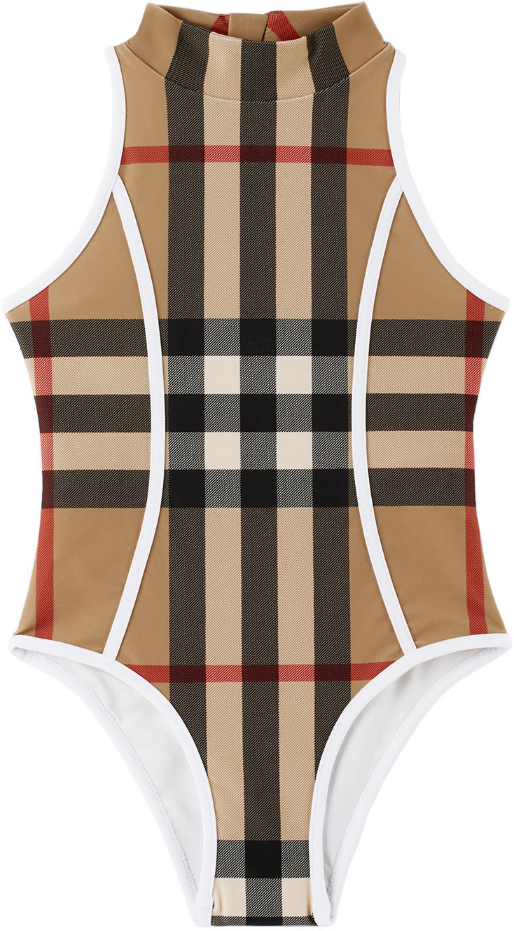 Photo: Burberry Kids Beige Check One-Piece Swimsuit