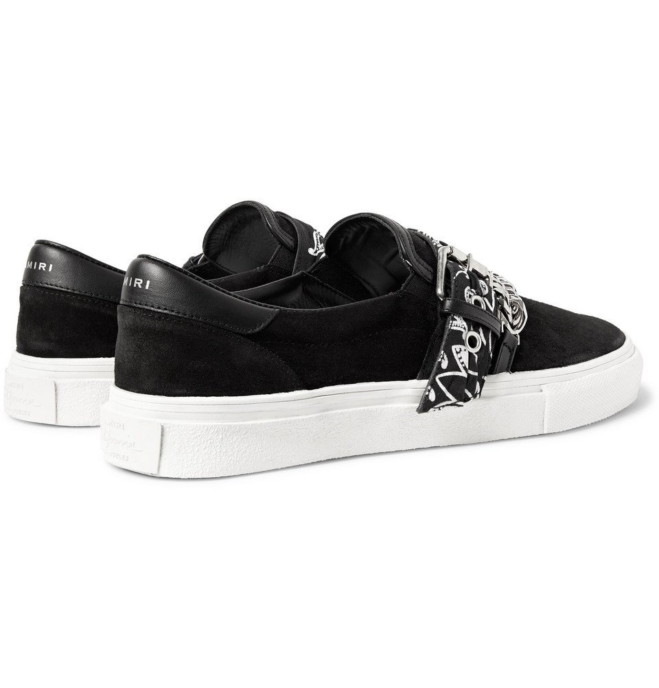 Embellished Leather-Trimmed Suede Slip 