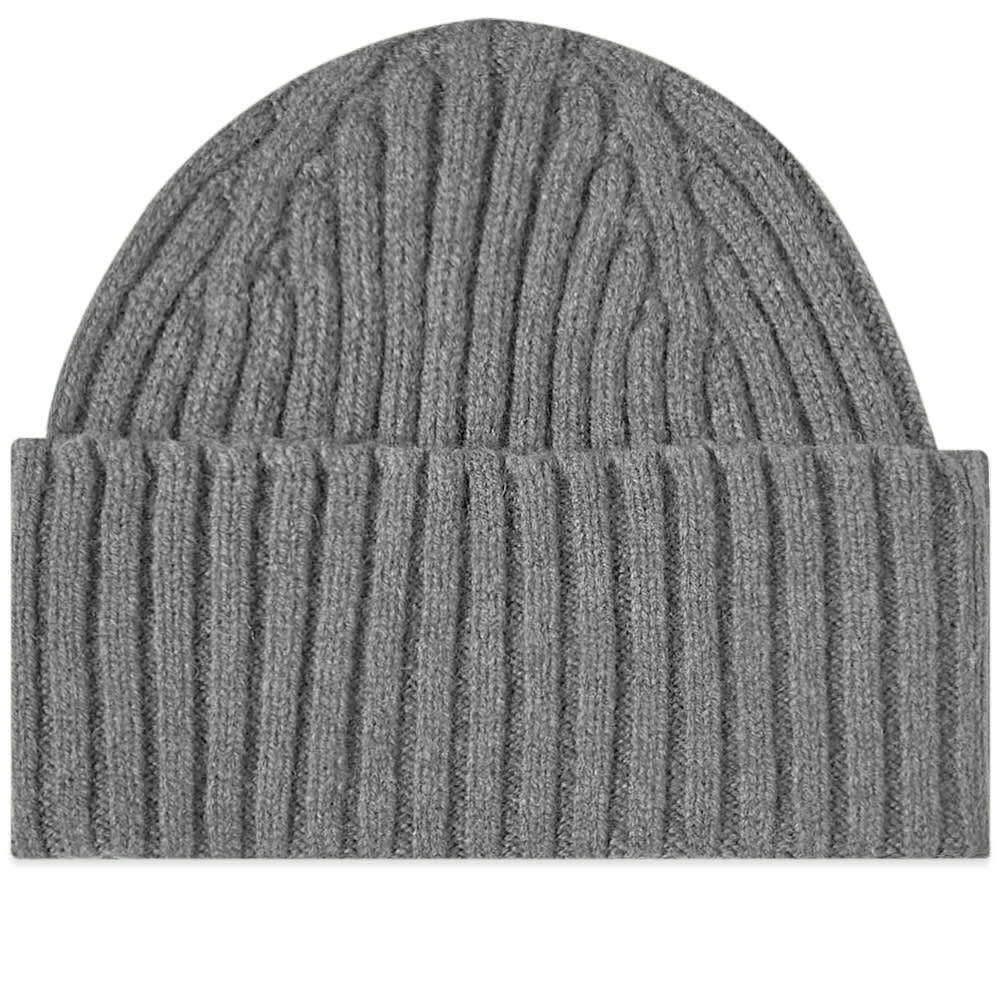 Drake's Men's Ribbed Knit Beanie in Grey Donegal Drake's