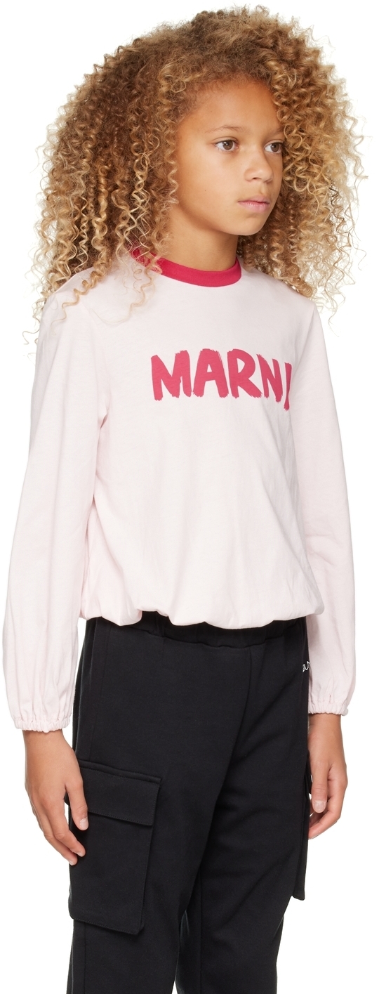 Marni Kids Pink Brush Logo T-Shirt Marni