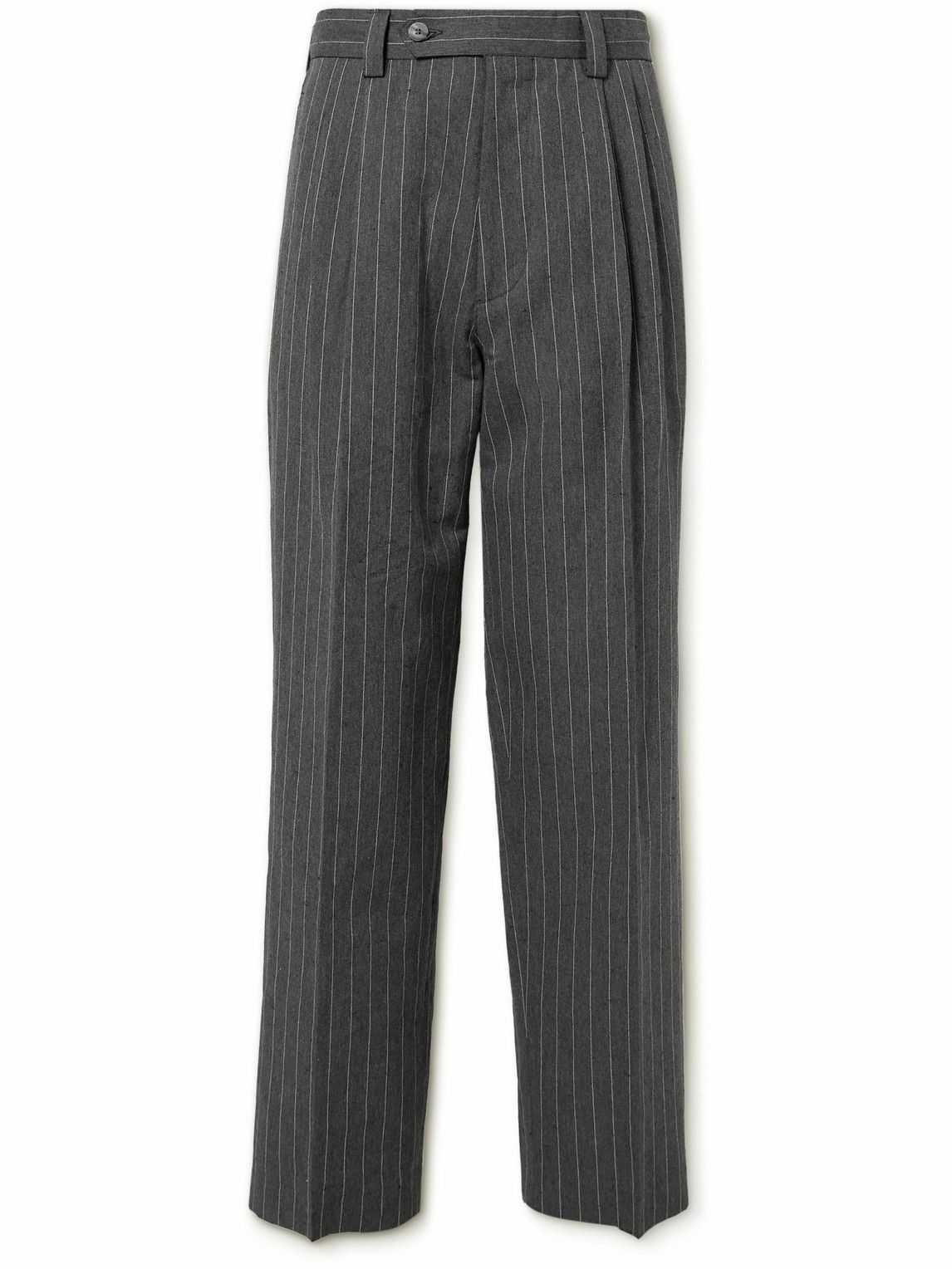 mfpen StraightLeg Pinstriped Cotton and LinenBlend Trousers Gray