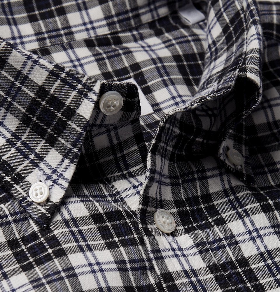 Dunhill - Button-Down Collar Checked Cotton-Flannel Shirt - Men - White ...